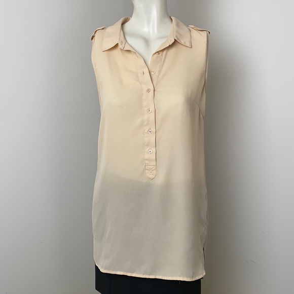 Vero Moda Light Peach Sleeveless Button Tunic Blouse Si-Sheer Size M - Picture 1 of 9